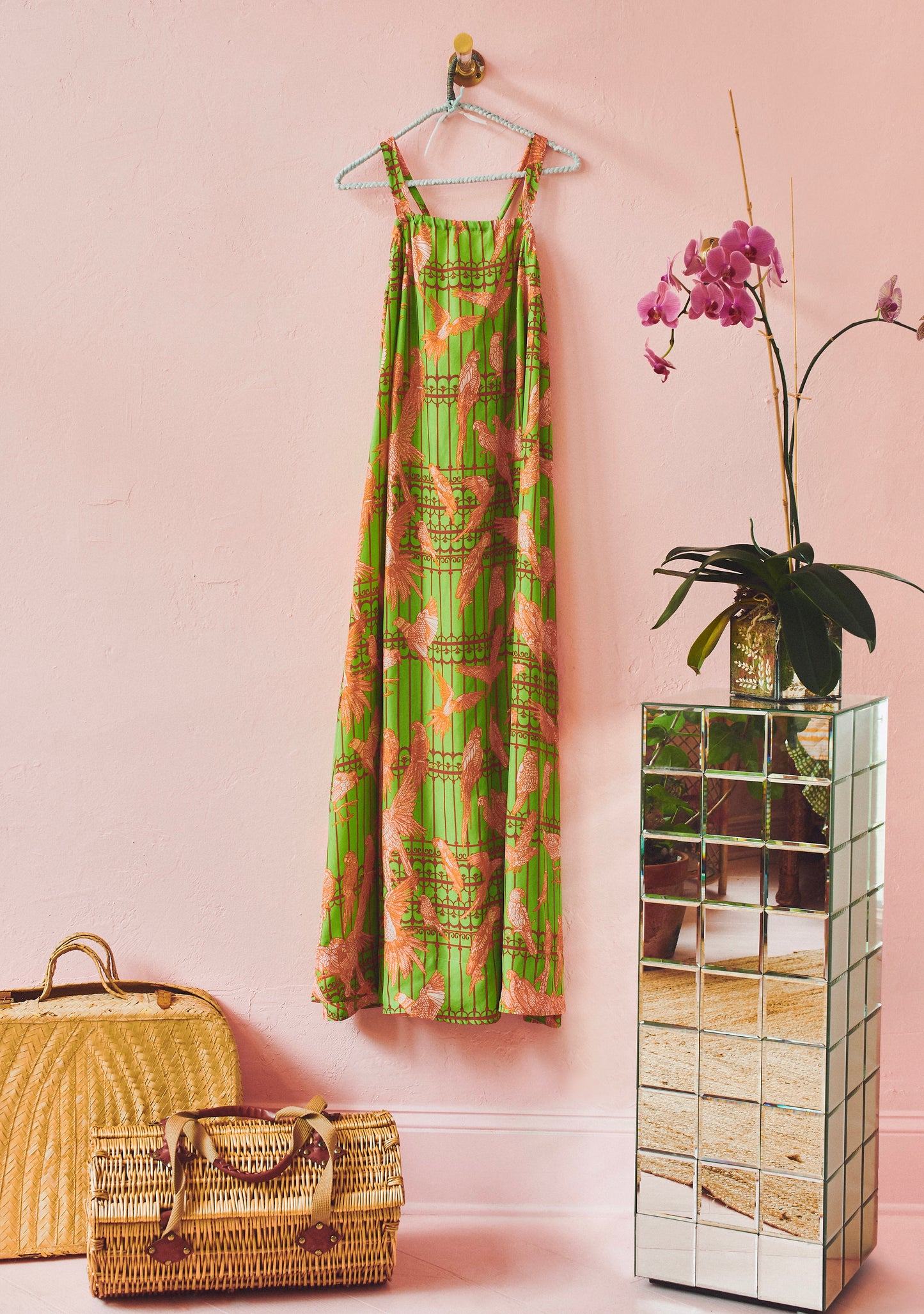 Low Back Tie Maxi Dress in Silk Habotai