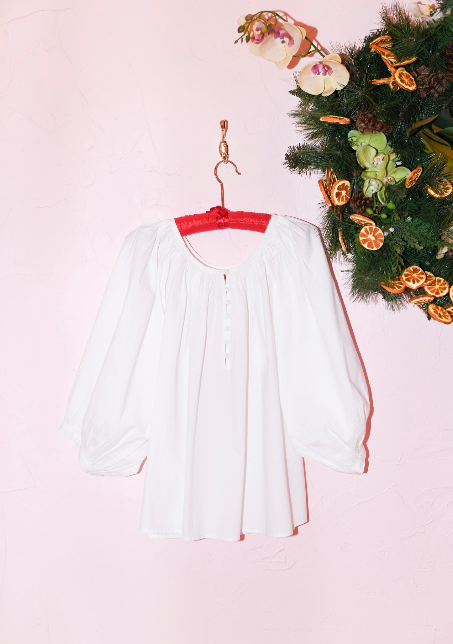 Shirred Half Placket Blouse in Cotton Poplin