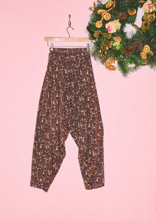 Adjustable Waist Harem Pant in Seersucker Puckered Cotton