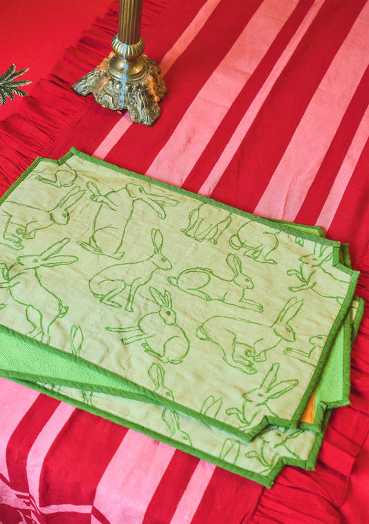 Quilted Terry Reversible Inset Placemat Set in Bunnies Green