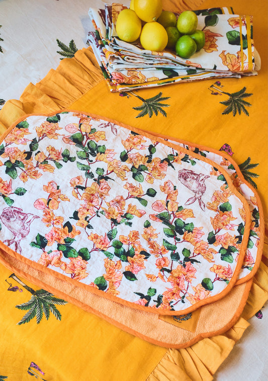 Quilted Terry Reversible Round Placemat Set in Coniglio Botanical