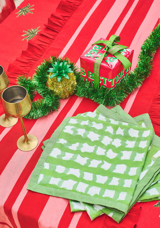 Napkin Set in Wavy Gingham Green