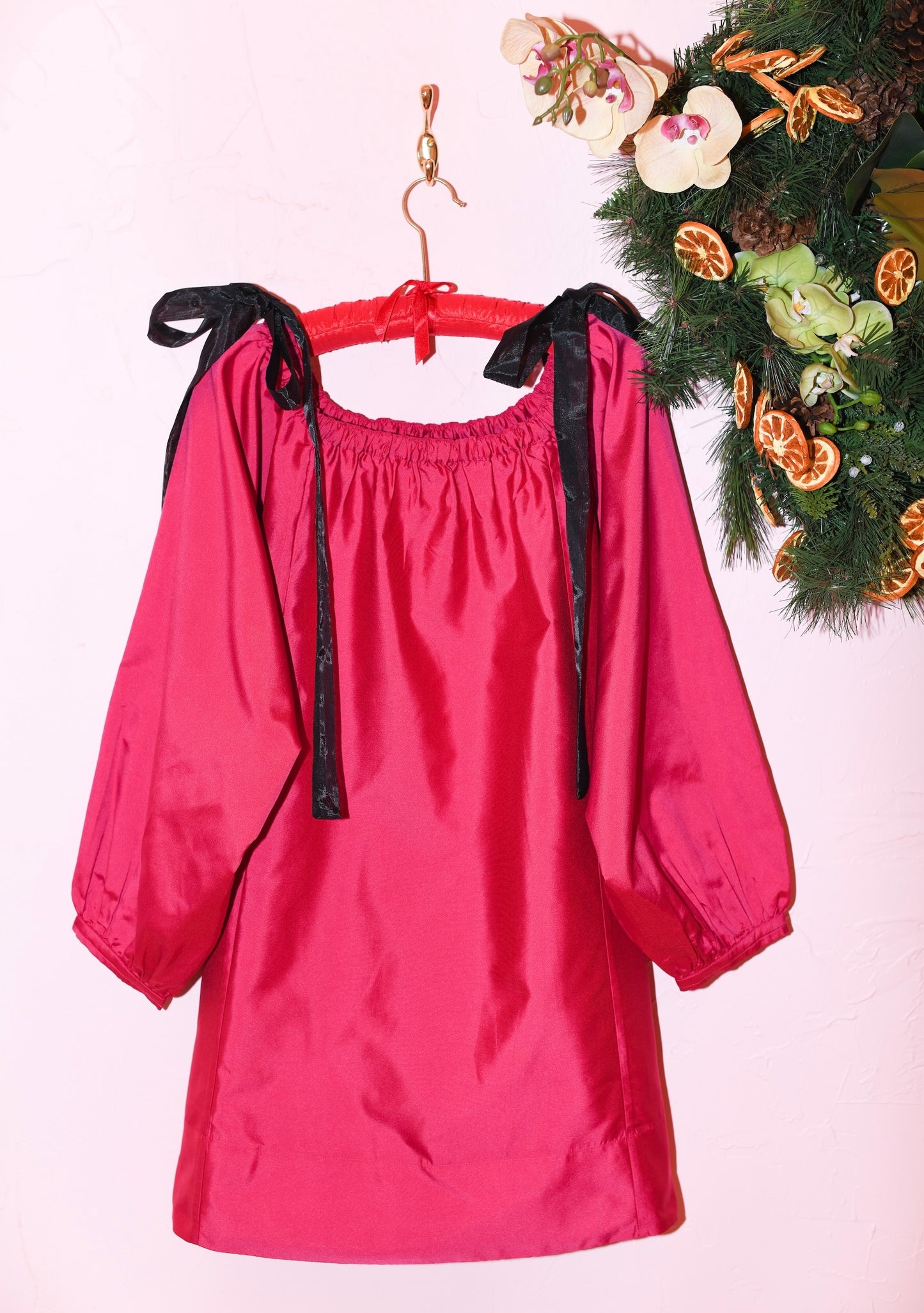 Dolman Mini Dress in Cranberry Poly Taffeta