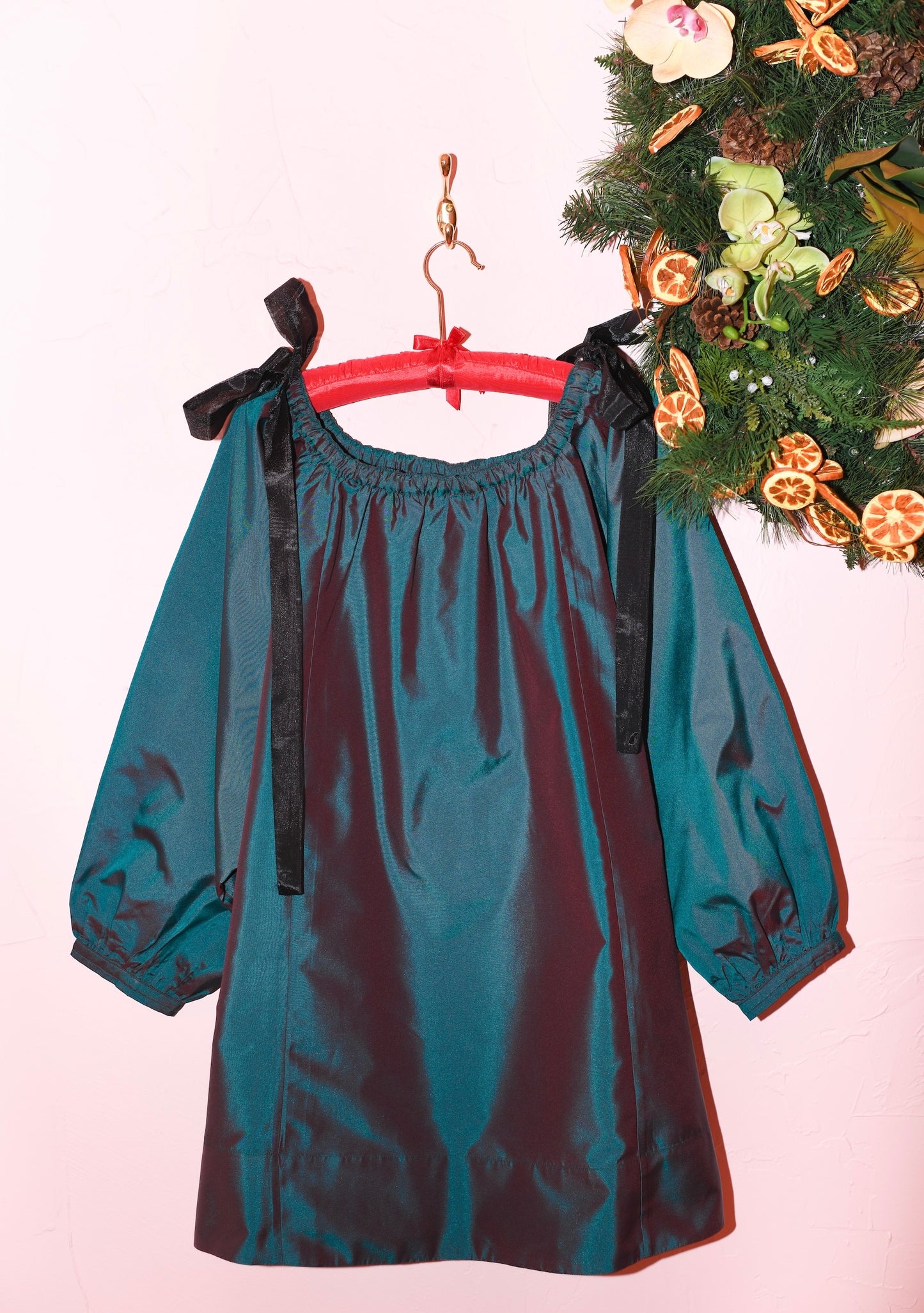 Dolman Mini Dress in Emerald Intenso Poly Taffeta