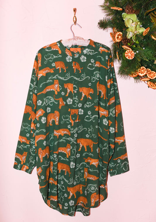 Modern Layering Mini Dress in Tiger's Meadow Emerald Cotton Voile