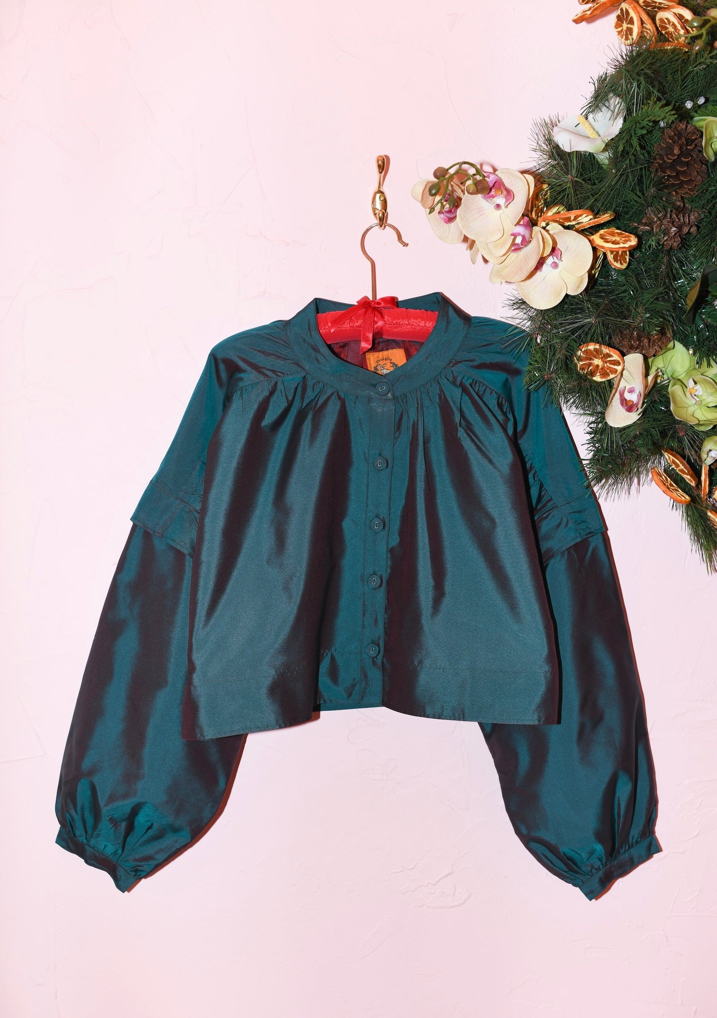 Cocoon Long Sleeve Cropped Jacket in Poly Taffeta