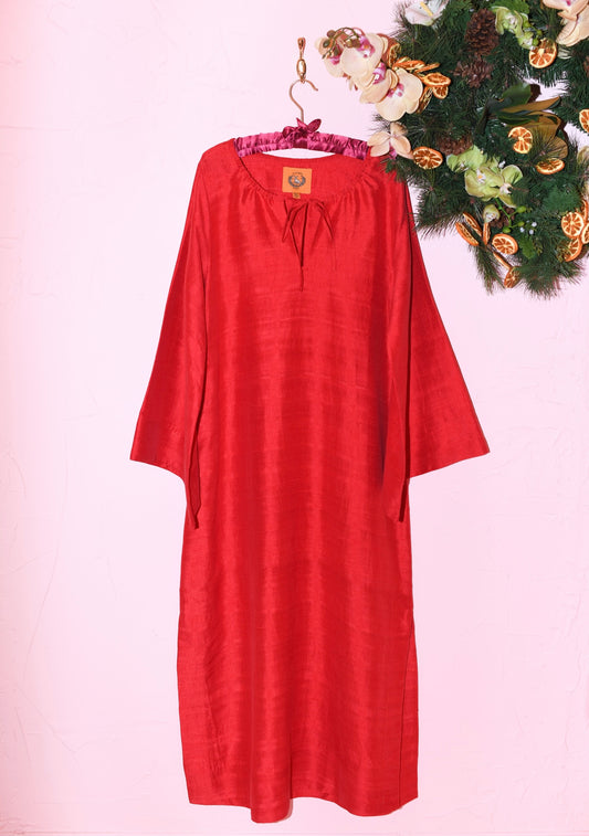 Gail Midi Dress in Deep Red Silk Dupioni