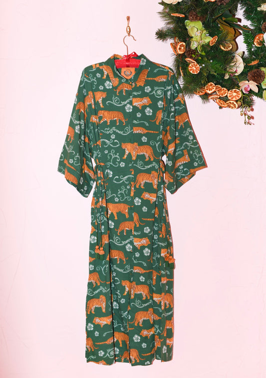 Sunday Morning Shirt Dress in Tiger's Meadow Emerald Cotton Voile