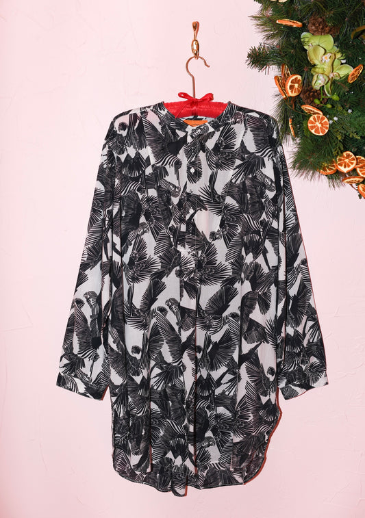 Modern Layering Mini Dress in Midnight Birds Black And White Cotton Voile