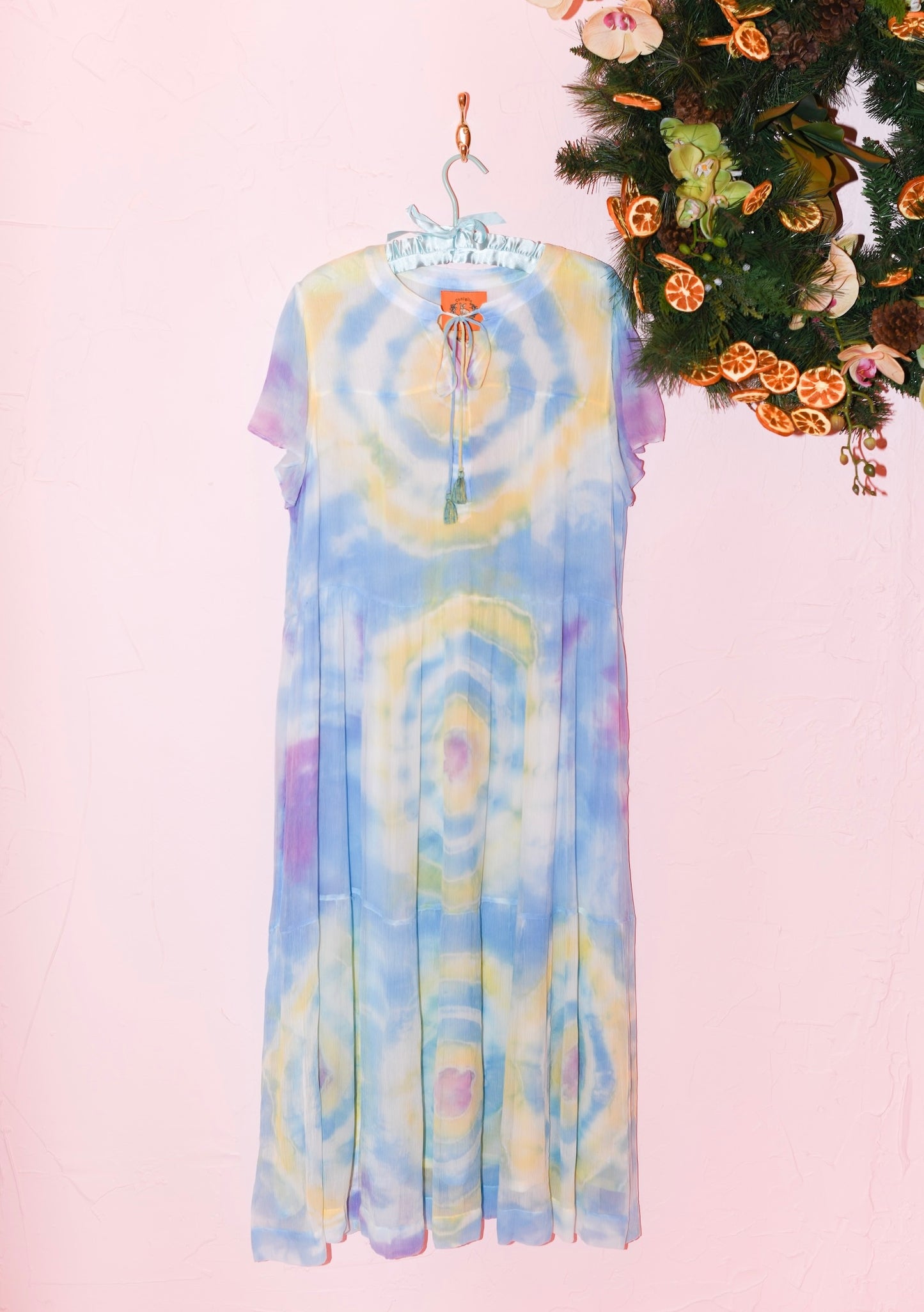 Classic Tiered Midi Dress in Marine Ripple Hand Dye Viscose Chiffon