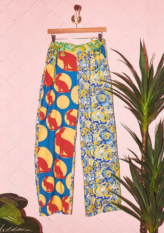 Mixed Print Move and Groove Snap Pants in Cotton Poplin