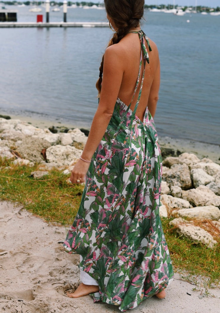 Seaspray Halter Maxi in Silk Habotai Coniglio Palm Beach