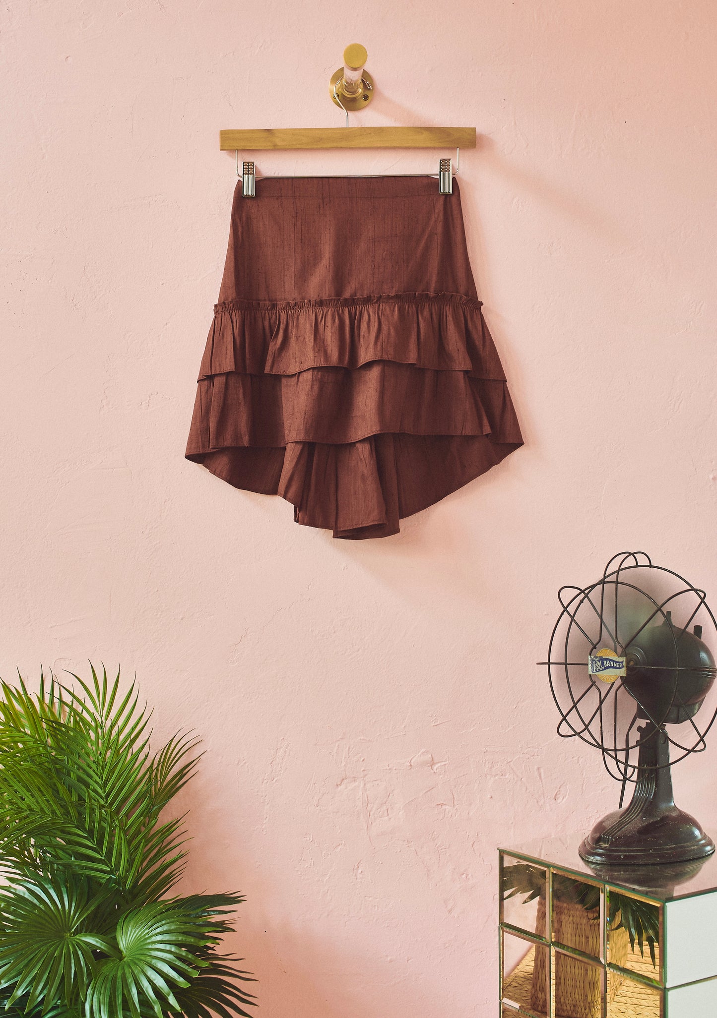 Cinch Back Tie Mini Skirt in Silk Dupioni