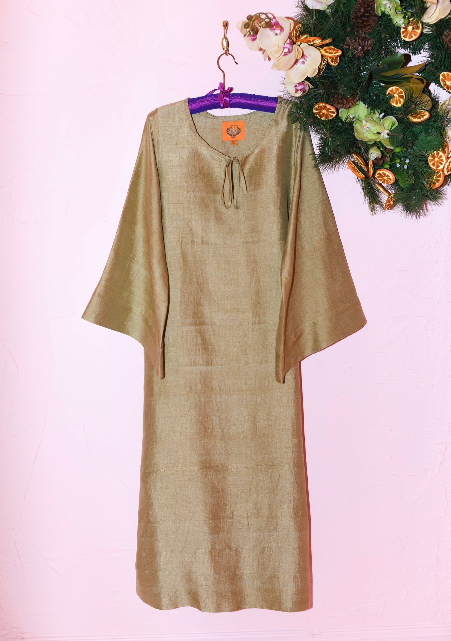 Gail Midi Dress in Antique Gold Silk Dupioni