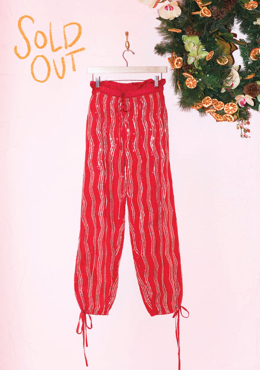 Convertible Beach Pant in Sangria Embellished Zig Zag