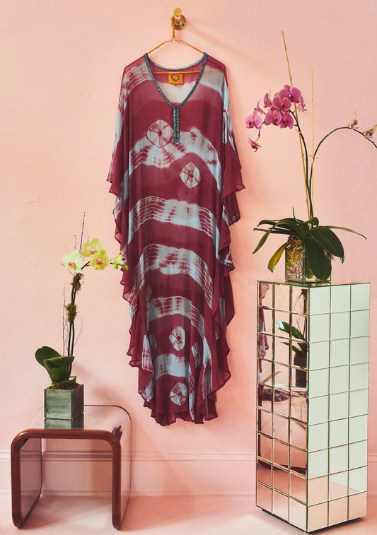 V Neck Ruffle Maxi Caftan | Viscose Chiffon