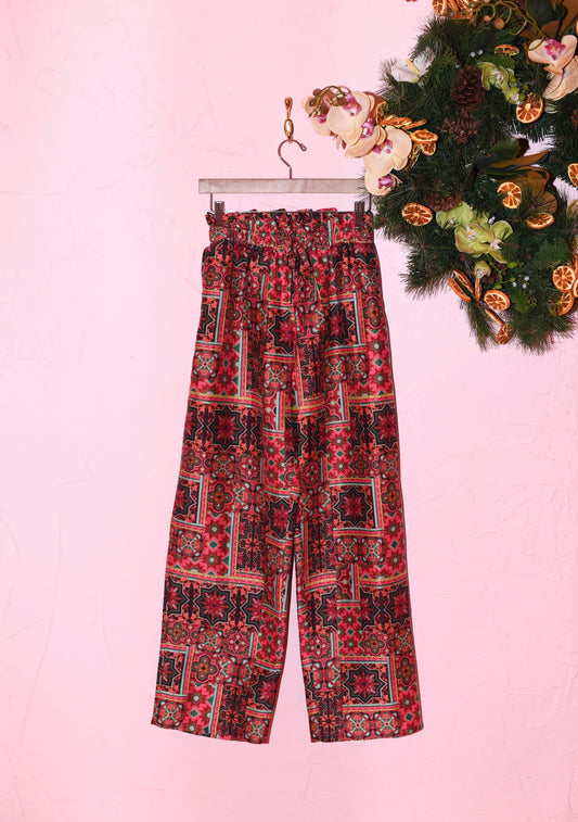 Convertible Beach Pant in Mixed Mosaic Opal Multi Silk Dupioni