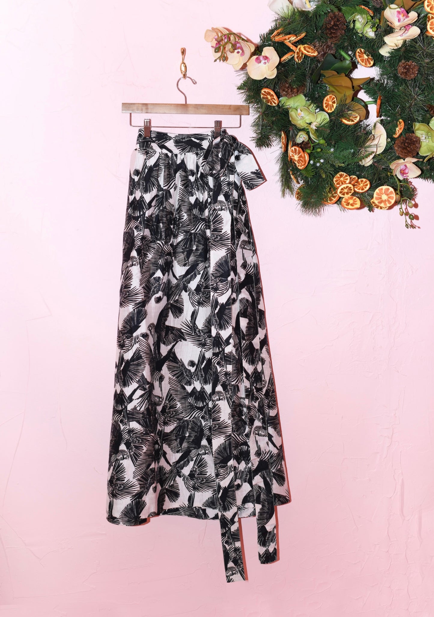 Classic Flex Fit Ball Skirt in Midnight Birds Black And White Silk Dupioni