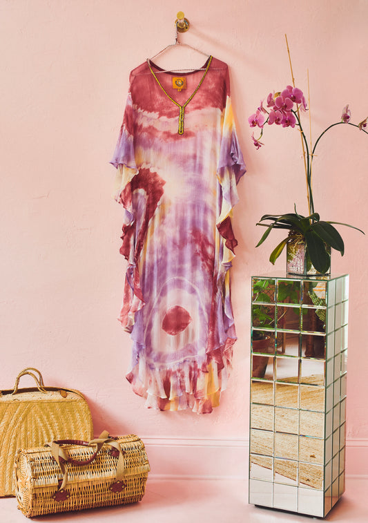 V Neck Ruffle Maxi Caftan | Viscose Chiffon