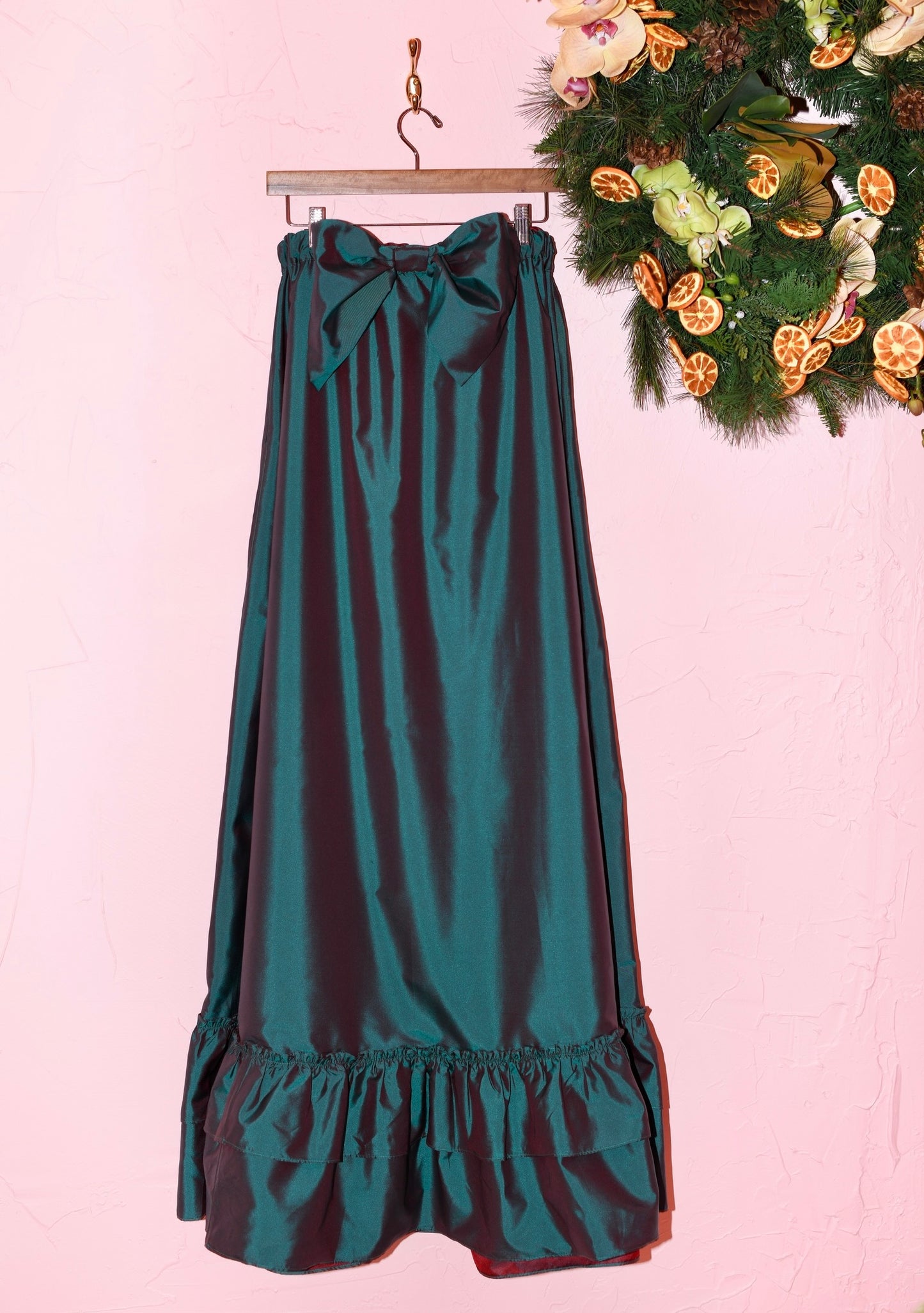 Strapless Spruce Maxi Dress in Emerald Intenso Poly Taffeta