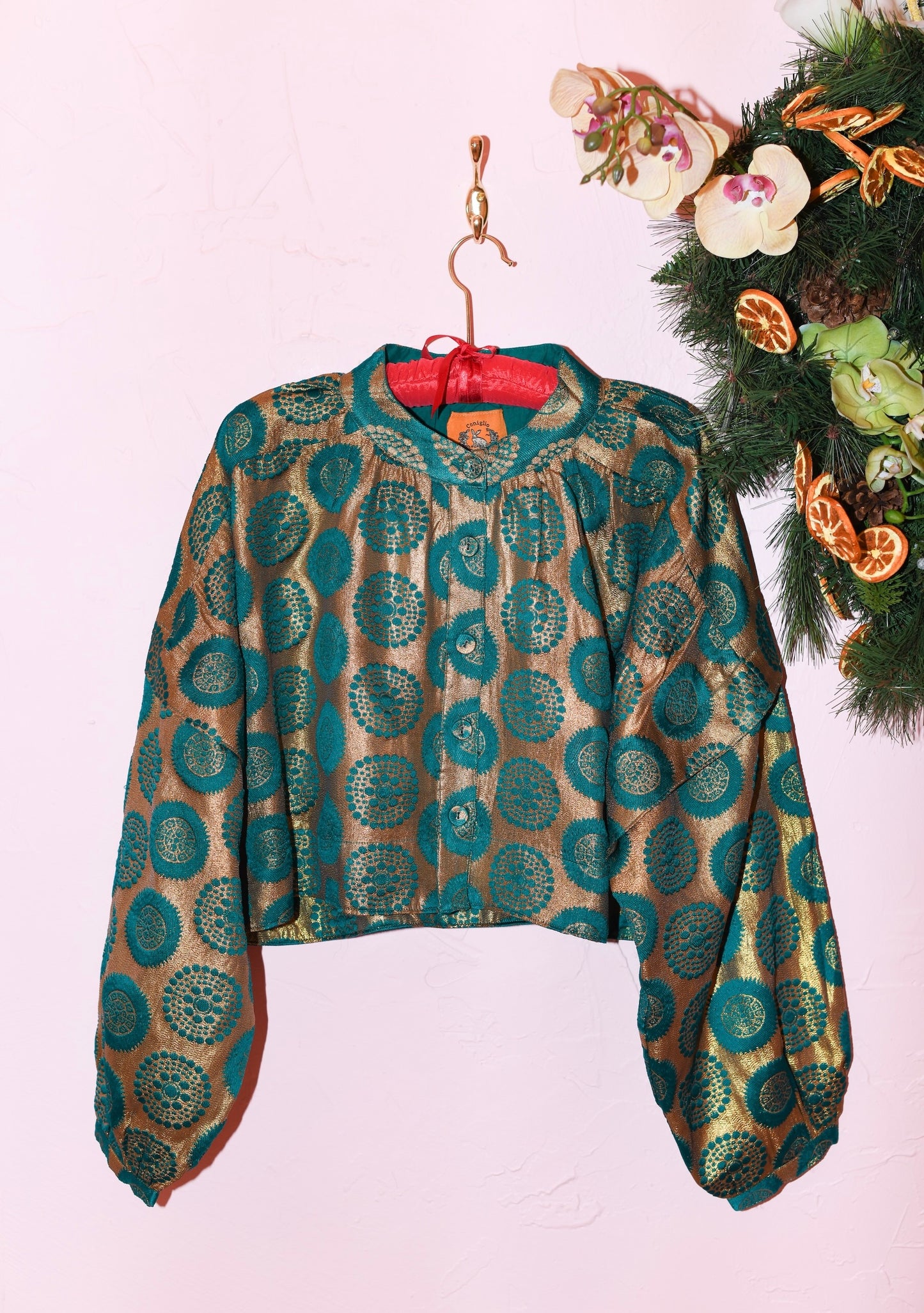 Cocoon Long Sleeve Cropped Jacket in Brocade